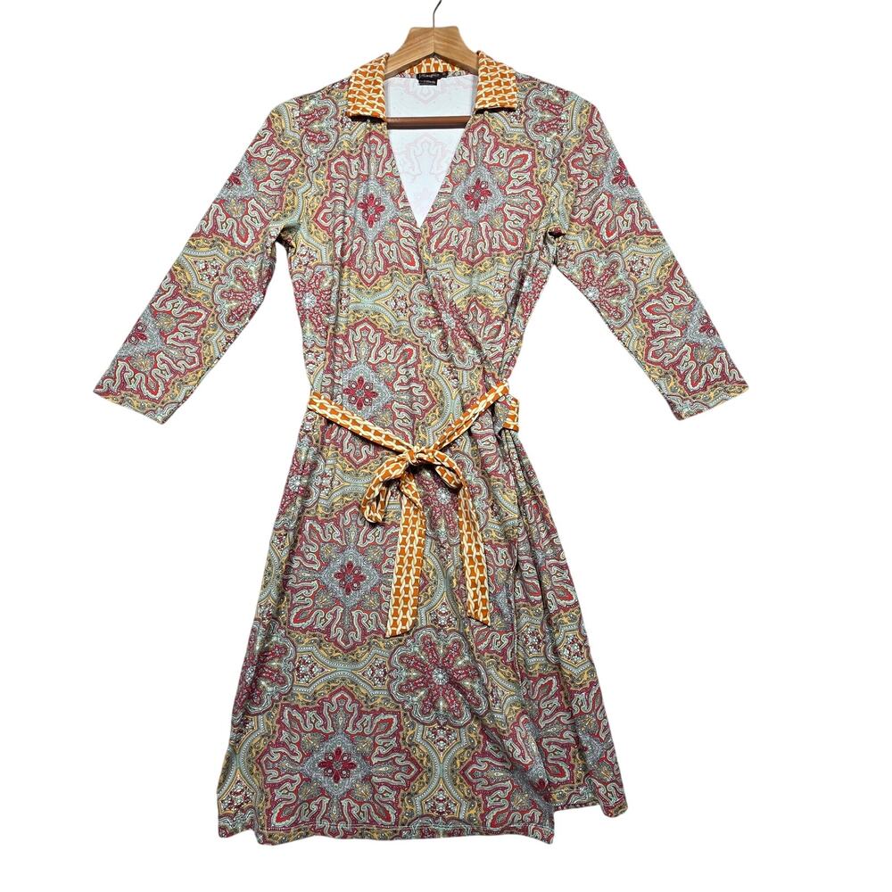 J. McLaughlin Paisley Print Waist Tie Wrap Dress Size XS